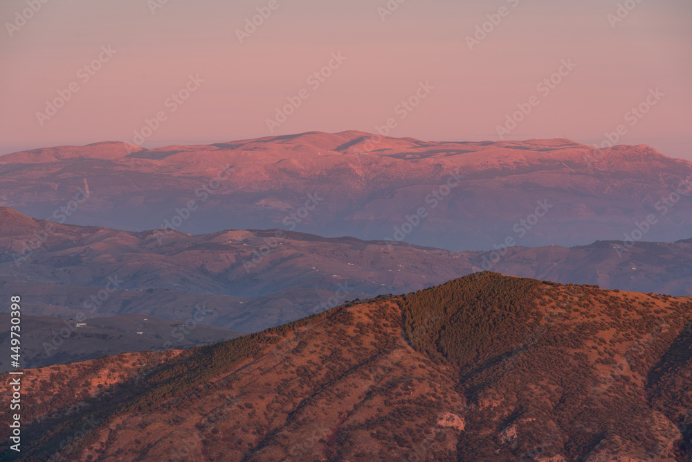 Naklejka premium sunset in the mountains of southern Spain
