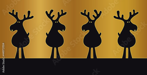 Weihnachten lustige Rentiere Gruppe Silhouette in gold schwarz Hintergrund