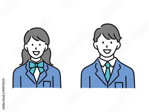 女子高生、高校生のイラスト(中学、高校、卒業、勉強、受験、10代、制服) Illustrations of high school girls and high school students . junior high school, high school, graduation, study, entrance examination, teens, uniforms.