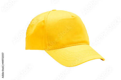 Fashion blank yellow baseball cap on white background