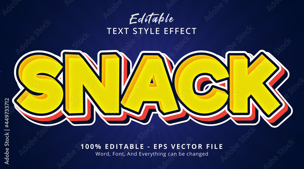 Editable text effect, Snack text on layered color combination style