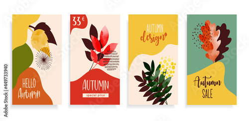 Abstract art autumn leaves fall watercolor background. Design template for logo, autumn banners for sale promotion and special offer, card, poster, publication in social media. Vector illustration.	