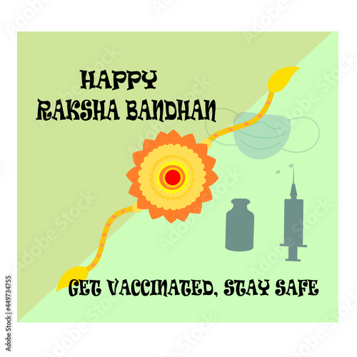 Raksha Bandhan Concept,Indian Brother and Sister festival celebration with Medical facemask and Vaccine.