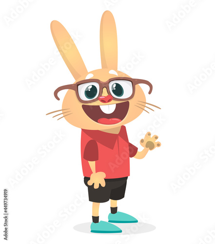 Cartoon funny and happy rabbit wearing modern fancy style clothes. Vector illustration of easter bunny hare isolated