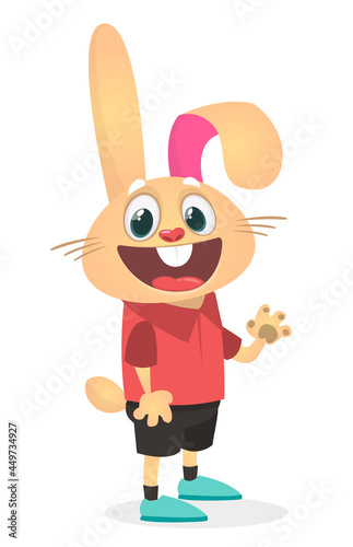 Cartoon funny and happy rabbit wearing modern fancy style clothes. Vector illustration of easter bunny hare isolated