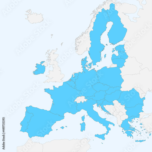 Detailed map of europe with borders of european union countries.