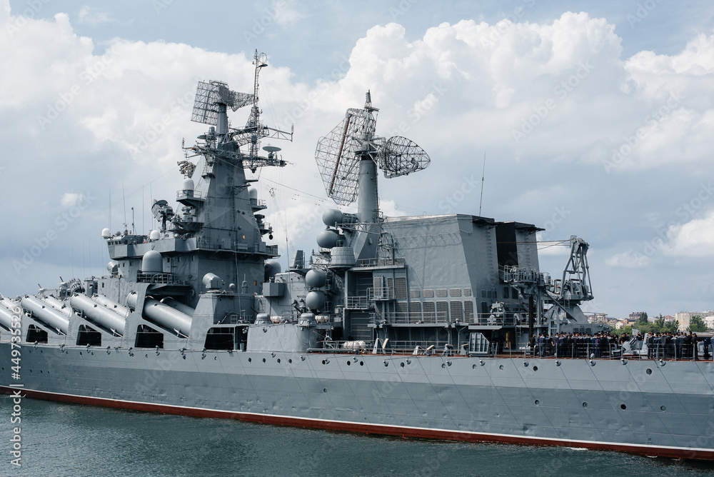 Modern ships of the Navy lined up for the festive parade. Modern ships of the Navy.