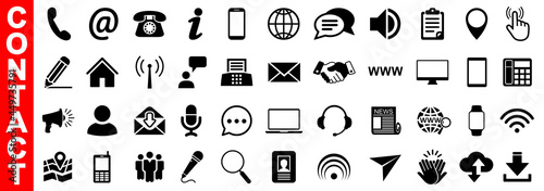 Set grey contact icons, communication signs - vector