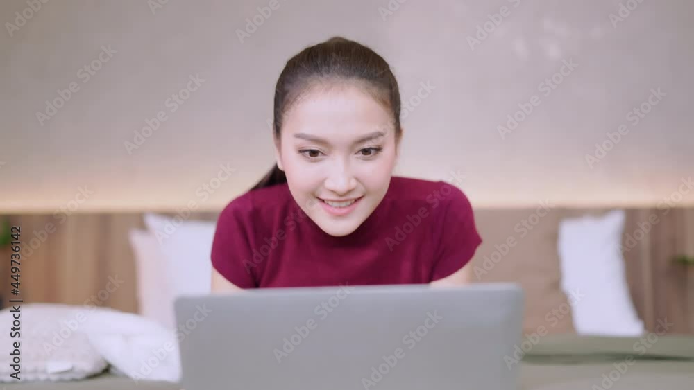 asian attractive female wear casual cloth home isolate quarantine enjoy watching online movie with tablet on bed in bedroom home interior background, home isolation ideas concept asian attractive female wear casual cloth home isolate quarantine enjoy watching online movie with tablet on bed in bedroom home interior background, home isolation ideas concept