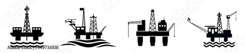 Set oil rig icons, offshore oil rig platform sign - vector