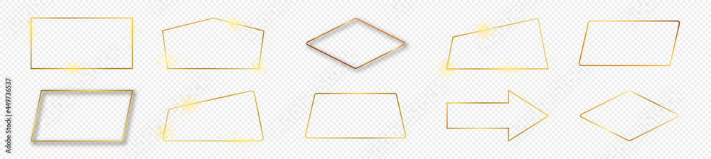 Gold glowing different geometric shape frame Gold glowing different geometric shape frame