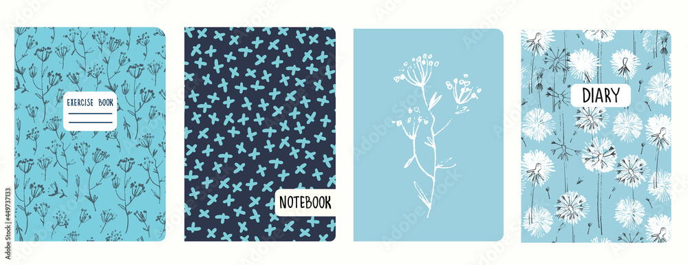 Set of cover page templates based on patterns with hand drawn dandelion ...