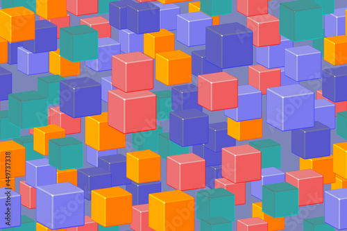 Blue Green Red Cubes Seamless Pattern, 3D Illustration