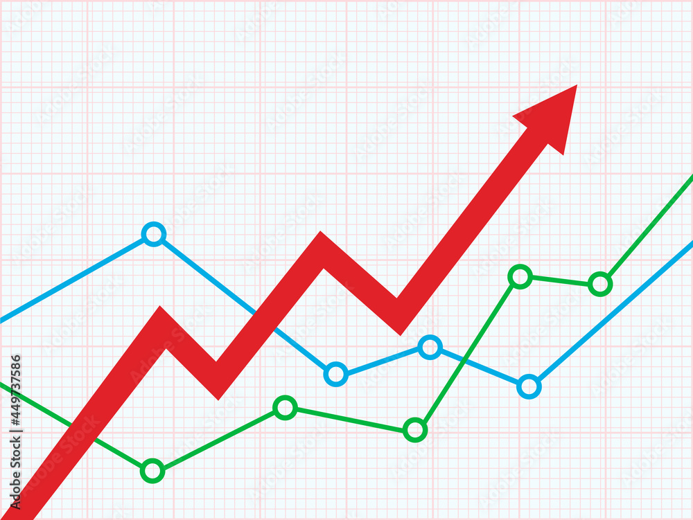 Abstract financial chart with red arrow. Stock arrow move up. Vector illustration. Abstract financial chart with red arrow. Stock arrow move up. Vector illustration.