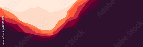 Landscape flat design vector illustration of mountain scenery good for web banner, blog banner, tourism poster design, tourism ads banner, social media template design and wallpaper design background	