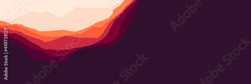 Landscape flat design vector illustration of mountain scenery good for web banner, blog banner, tourism poster design, tourism ads banner, social media template design and wallpaper design background	