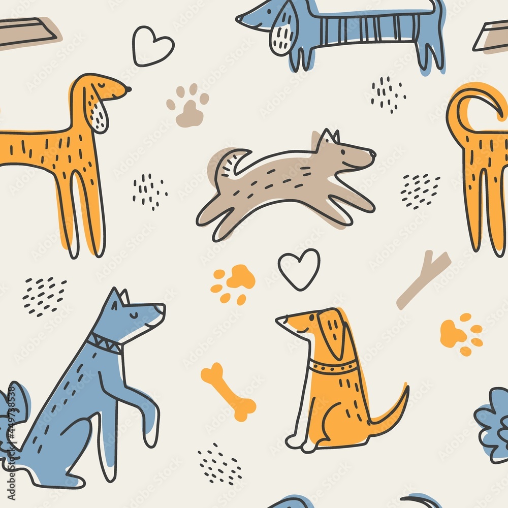 Obraz premium Vector pattern with funny dogs