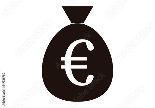 Icono negro de saco de euros en fondo blanco.