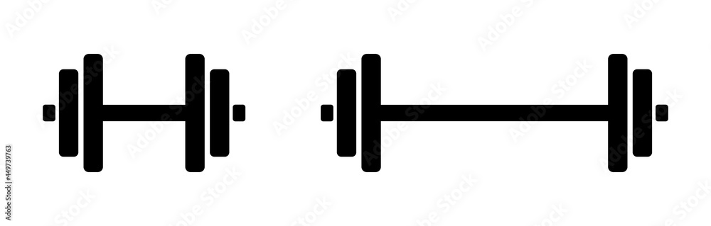 Dumbbell and barbell weights vector icons Dumbbell and barbell weights vector icons