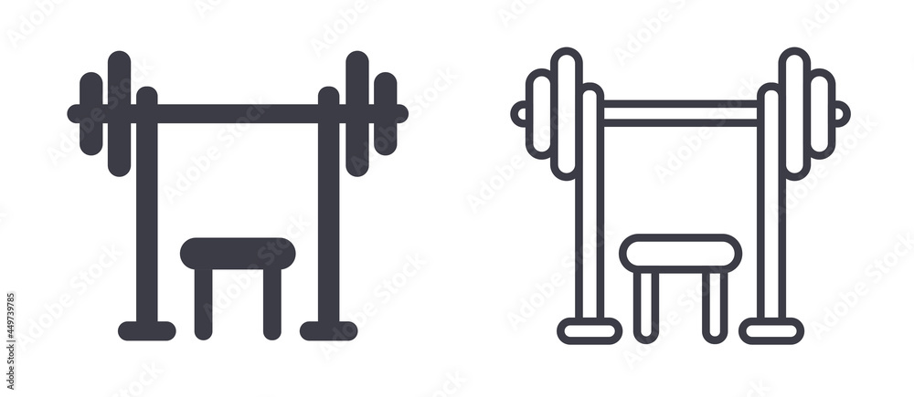 Gym bench press barbell training vector icon Gym bench press barbell training vector icon