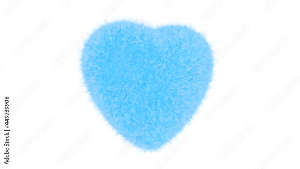 Realistic seamless looping 3D animation of the spinning cute and cozy fluffy light-blue fur heart rendered in UHD with alpha matte Realistic seamless looping 3D animation of the spinning cute and cozy fluffy light-blue fur heart rendered in UHD with alpha matte