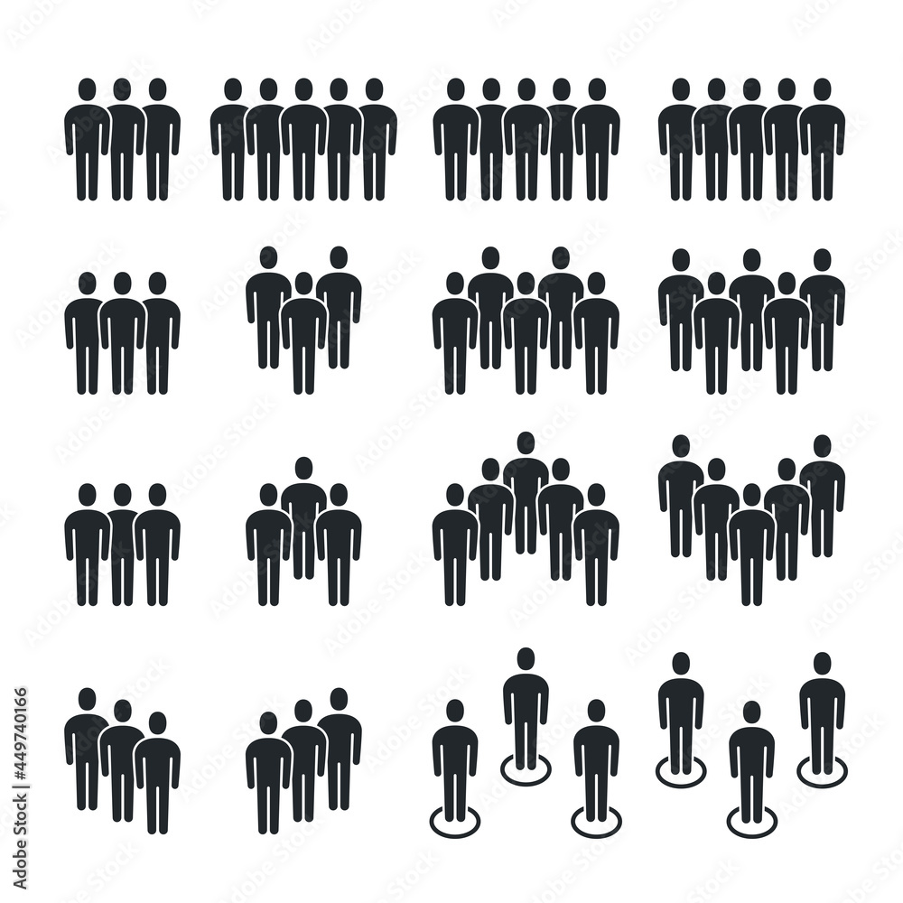 flat vector image on white background, group of people icon set in black color, business team flat vector image on white background, group of people icon set in black color, business team