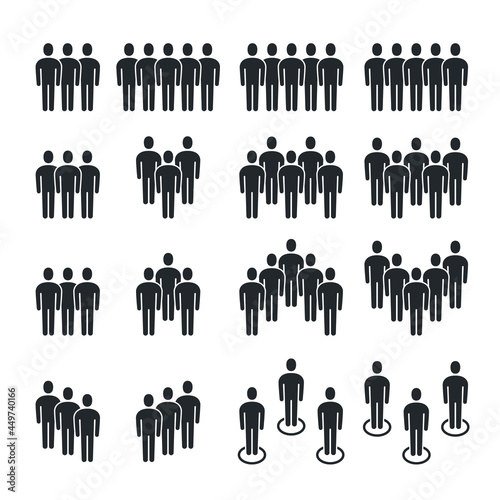 flat vector image on white background, group of people icon set in black color, business team