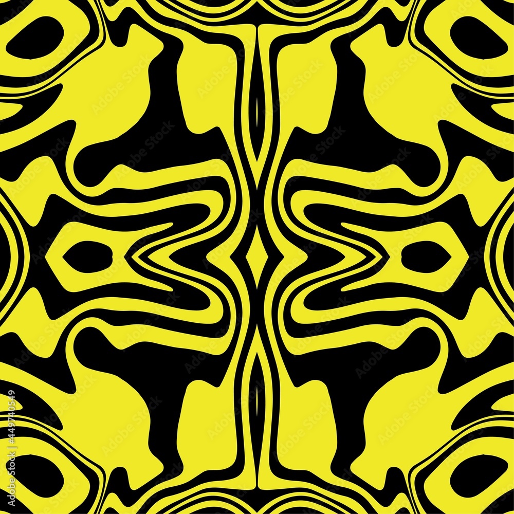 Vector graphic of seamless abstract pattern. Ornament with elements of black and yellow colors. Texture for Gift voucher, frames, certificate, currency, money design, etc. Award background. 
