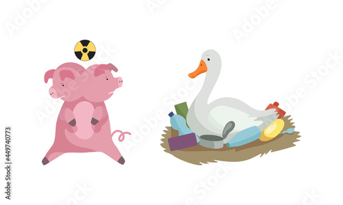 Animal Suffering from Contaminated Nature and Environment Pollution Effect Vector Set