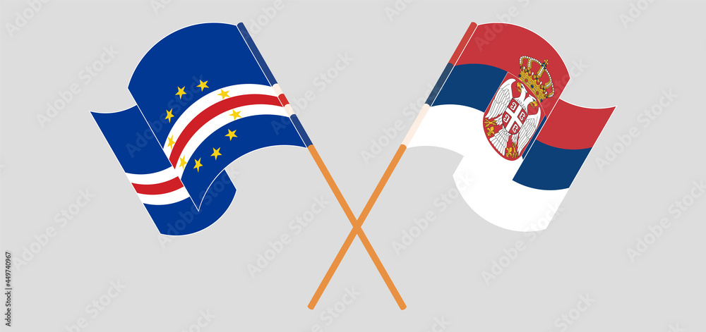 Crossed and waving flags of Cape Verde and Serbia Crossed and waving flags of Cape Verde and Serbia