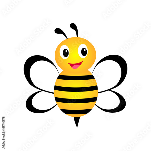 Honey Bee, vector illustration. Cartoon bee with big kind eyes. Insect character. Vector isolated on white