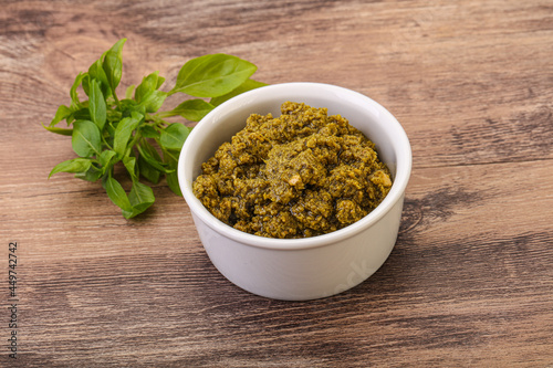 Green sauce pesto with basil