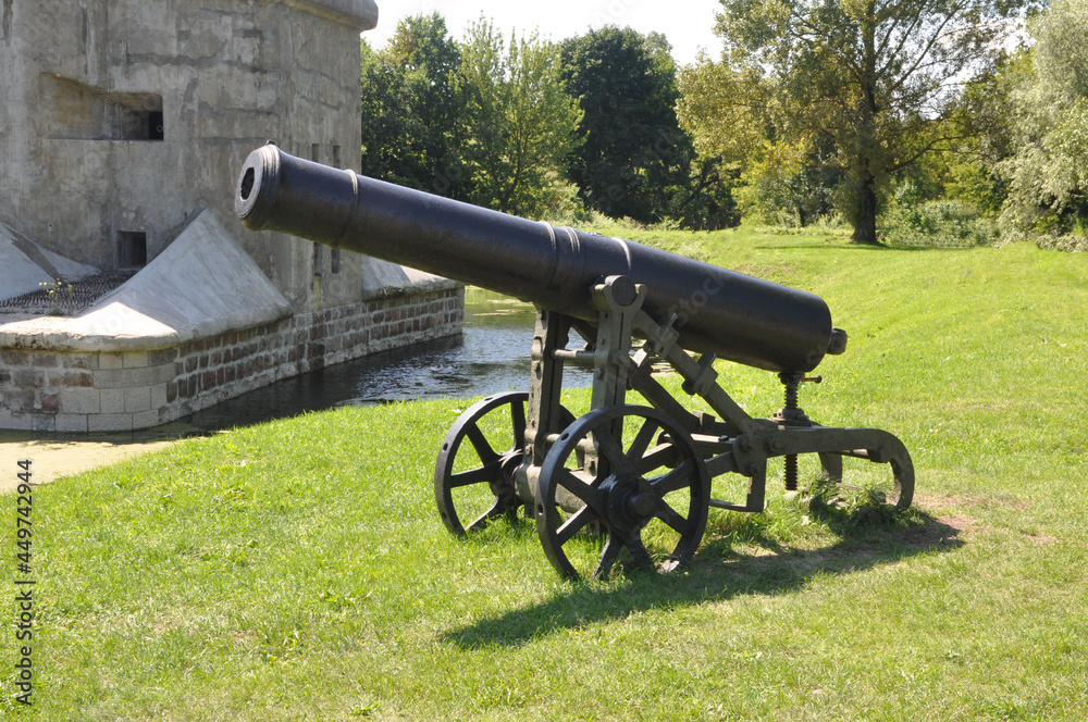 A cast-iron fortress cannon of the 19th century of the Russian Empire from the bastions of the Brest Fortress in the city of Brest A cast-iron fortress cannon of the 19th century of the Russian Empire from the bastions of the Brest Fortress in the city of Brest