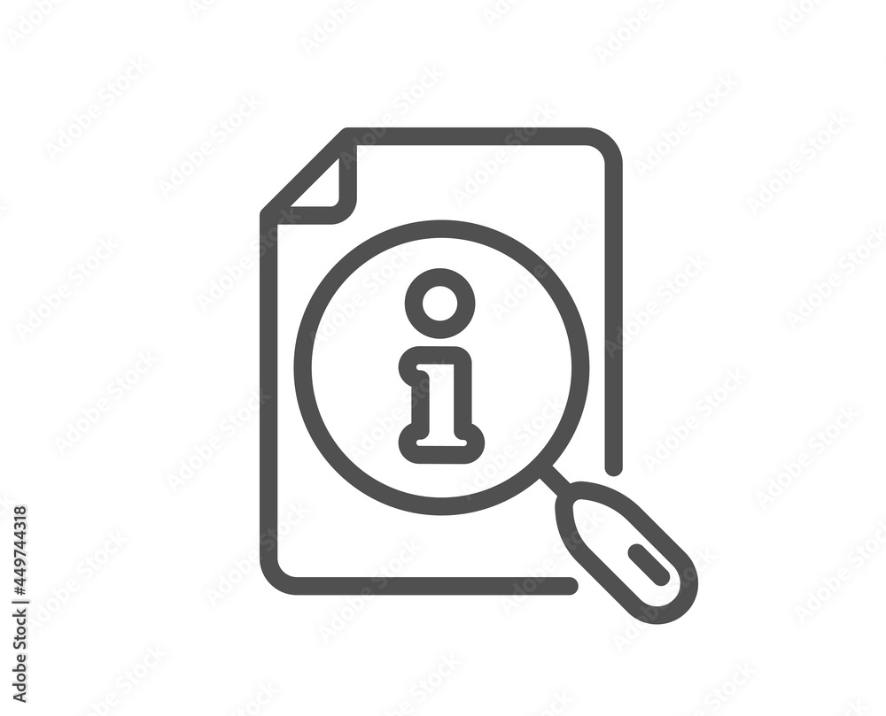 Search info line icon. User manual sign. Information document symbol. Quality design element. Linear style search icon. Editable stroke. Vector Search info line icon. User manual sign. Information document symbol. Quality design element. Linear style search icon. Editable stroke. Vector