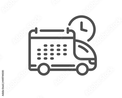 Delivery schedule line icon. Logistics calendar sign. Cargo reminder symbol. Quality design element. Linear style delivery icon. Editable stroke. Vector