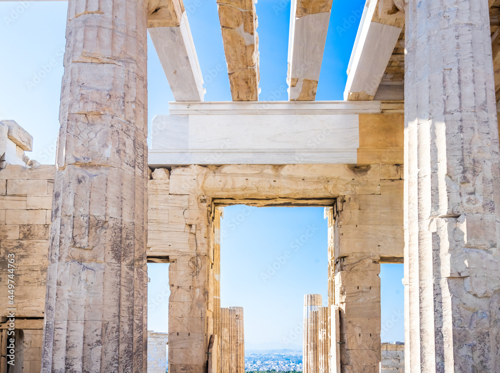 View on Architecture detail of Pantheon temple in Acropolis, Athens Greece View on Architecture detail of Pantheon temple in Acropolis, Athens Greece