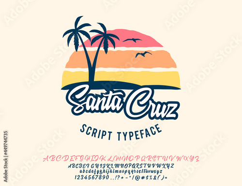 Santa Cruz. Vintage brush script. Handmade font. Retro Typeface. Vector font illustration.