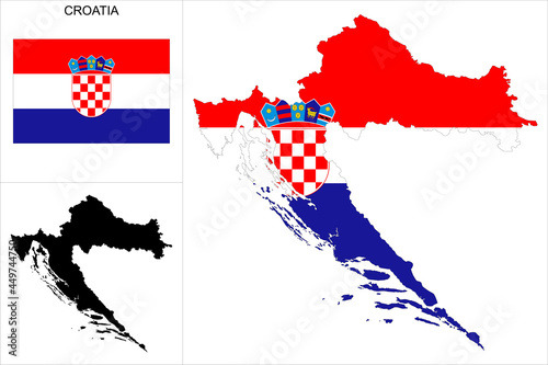 Carte de Croatie avec fond drapeau croate - Carte sous forme de motif noir et drapeau croate disponibles séparément