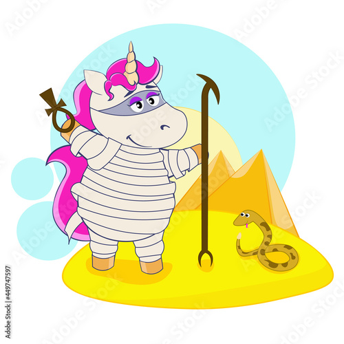 Halloween cartoon unicorn wearing mummy costume