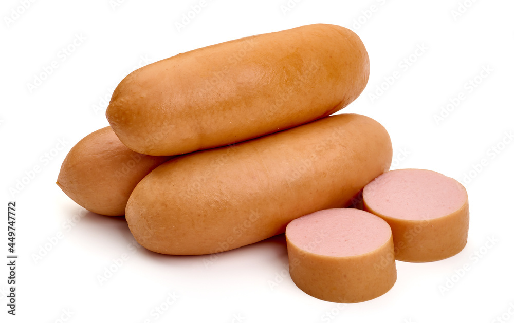 Boiled pork sausages, isolated on white background. Boiled pork sausages, isolated on white background.