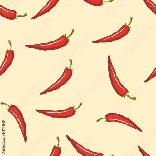 Chili pepper seamless pattern colored on light background for decorated clothes or package and other things Premium Vector 