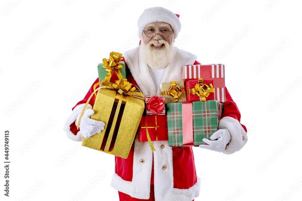 Santa Claus playing guitar and singing on white background isolated Santa Claus playing guitar and singing on white background isolated