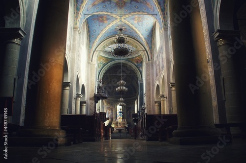 view of the interior of the medieval cathedral in Płock, Poland 