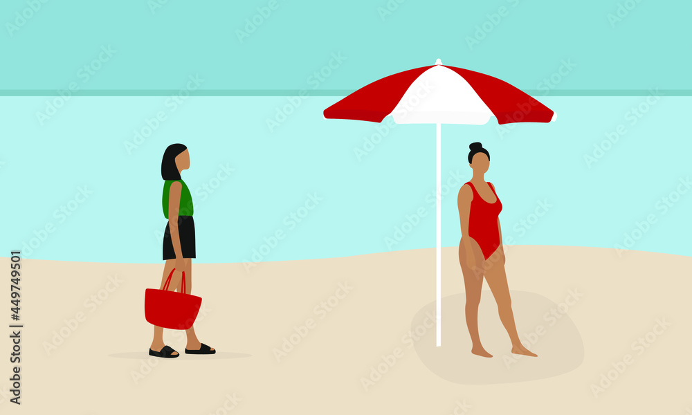 Two female characters on the beach in summer