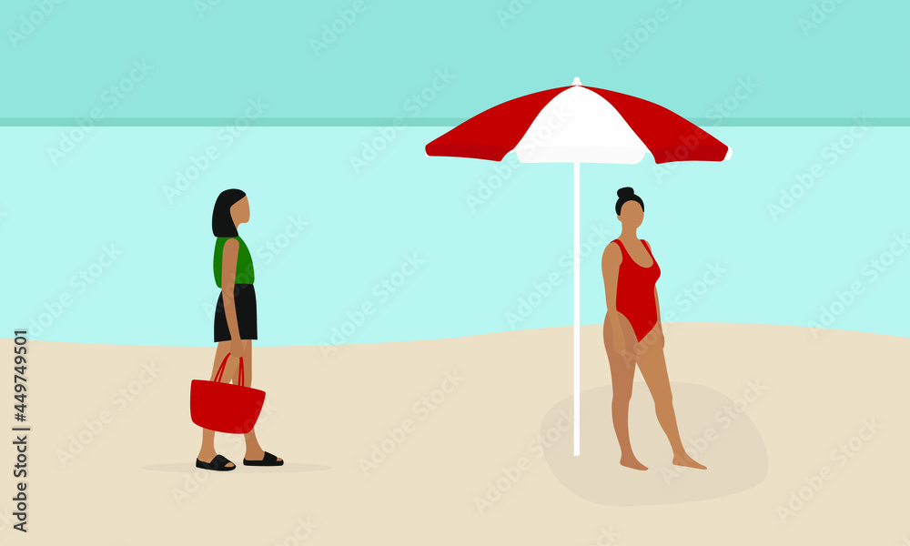 Two female characters on the beach in summer Two female characters on the beach in summer