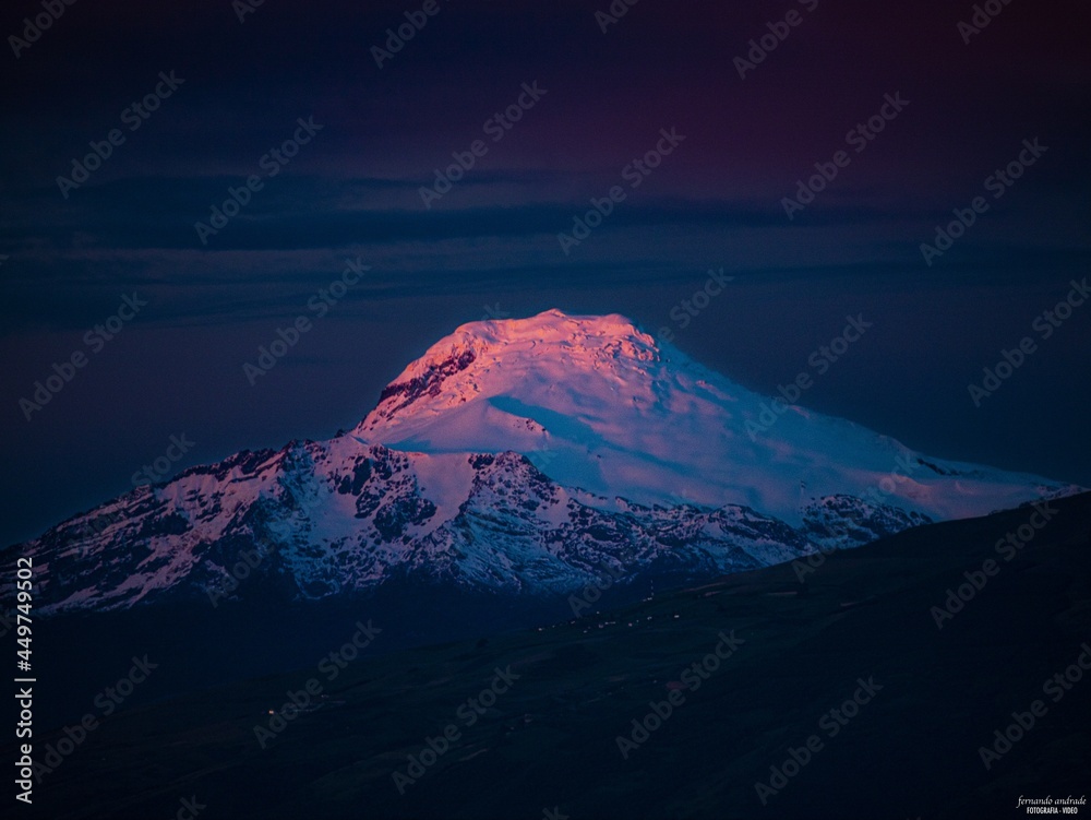 Cayambe volcano (5.970 m.) at sunset. Cayambe volcano (5.970 m.) at sunset.