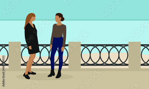 Two female characters on the embankment