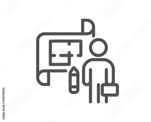 Plan line icon. Architect project sign. Architecture design symbol. Quality design element. Linear style plan icon. Editable stroke. Vector