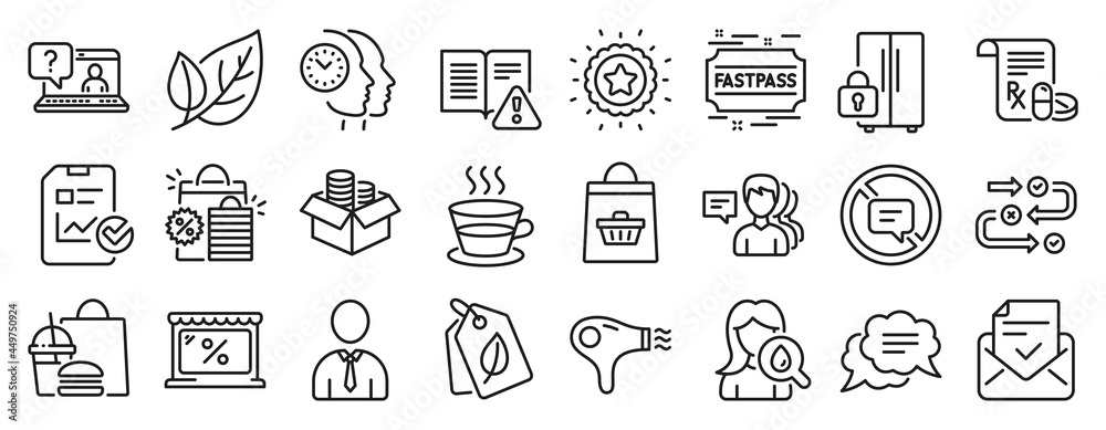 Set of Business icons, such as People, Shopping bags, Text message icons. Hair dryer, Winner star, Coffee cup signs. Faq, Survey progress, Approved mail. Leaf, Refrigerator, Market. Human. Vector Set of Business icons, such as People, Shopping bags, Text message icons. Hair dryer, Winner star, Coffee cup signs. Faq, Survey progress, Approved mail. Leaf, Refrigerator, Market. Human. Vector