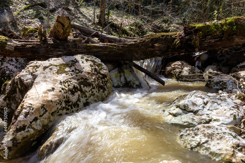 Spring, mountain rivers are filled with meltwater. photo